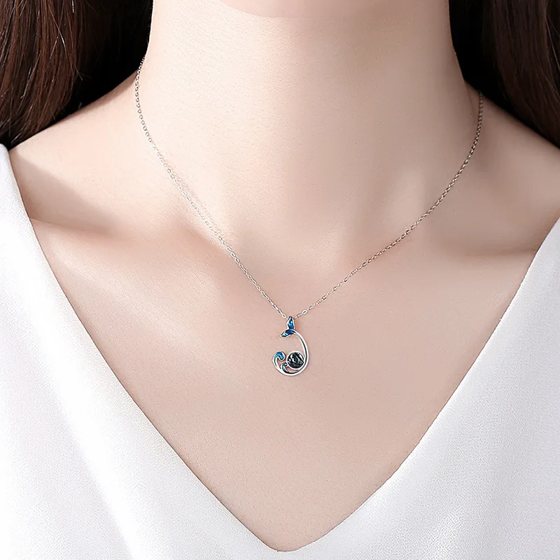 

925 sterling silver mermaid foam necklace accessories light luxury temperament wind fish tail pendant Christmas gift for women