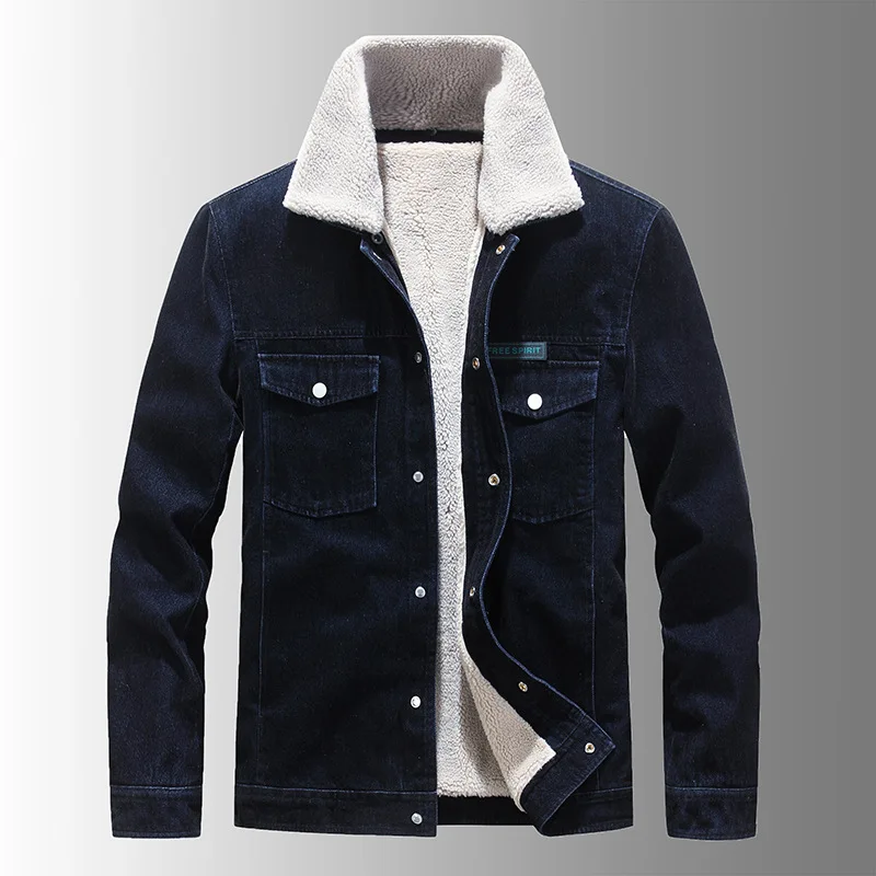 2021 Fashion New Men's Cotton Jacket Button Denim Corduroy Polar Fleece Warm Lapel Cotton Jacket Men  clothing
