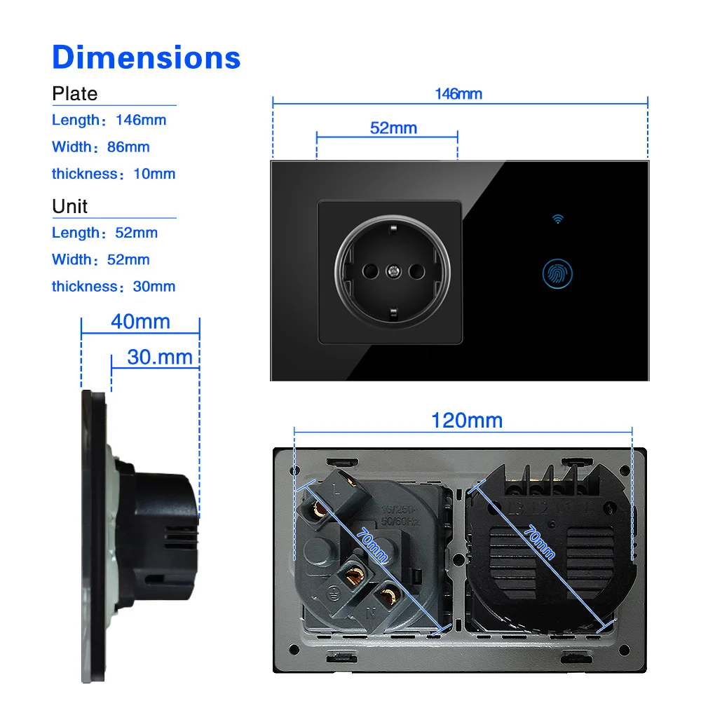 Умный сенсорный выключатель Szaoju Tuya с поддержкой Wi-Fi 1/2/3 кнопочный света