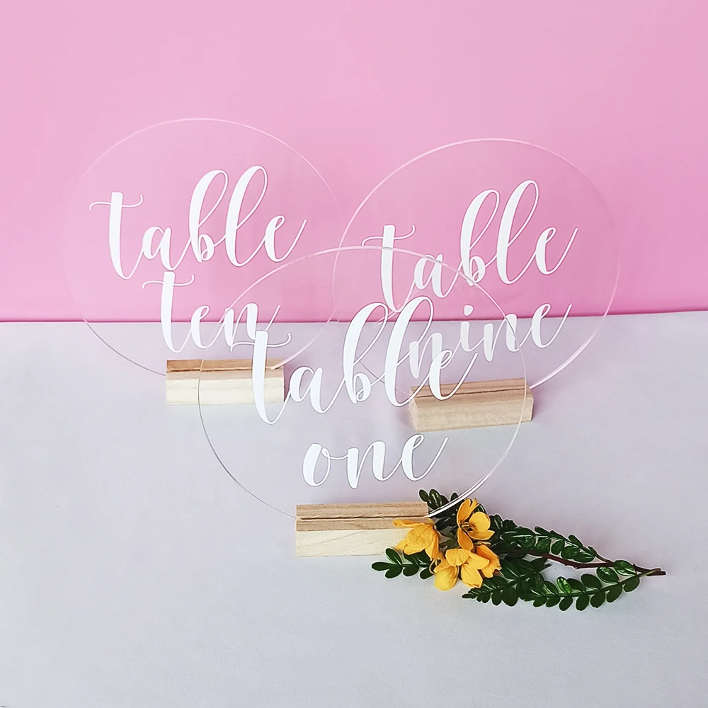 Round Acrylic Wedding Table Number with Wood Base Personalized Sign Modern Decor | Дом и сад