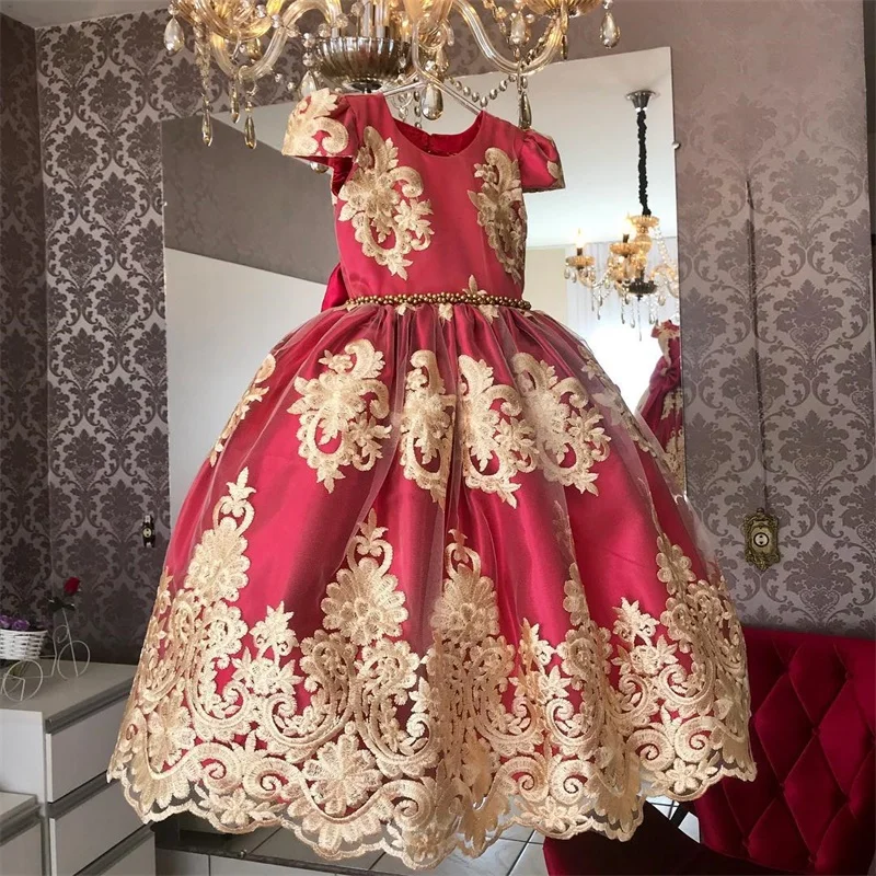 Luxury Princess Party DressBaby Girl Clothes Flower Lace Dresses for Girls Yellow Print Birthday Cute Children Clothing | Детская одежда