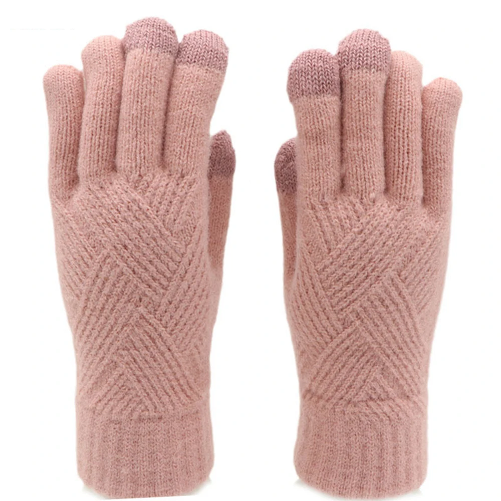 

Зимние теплые вязаные перчатки унисекс с пальцами, однотонные шерстяные варежки для сенсорного экрана, плотные теплые перчатки для занятий...
