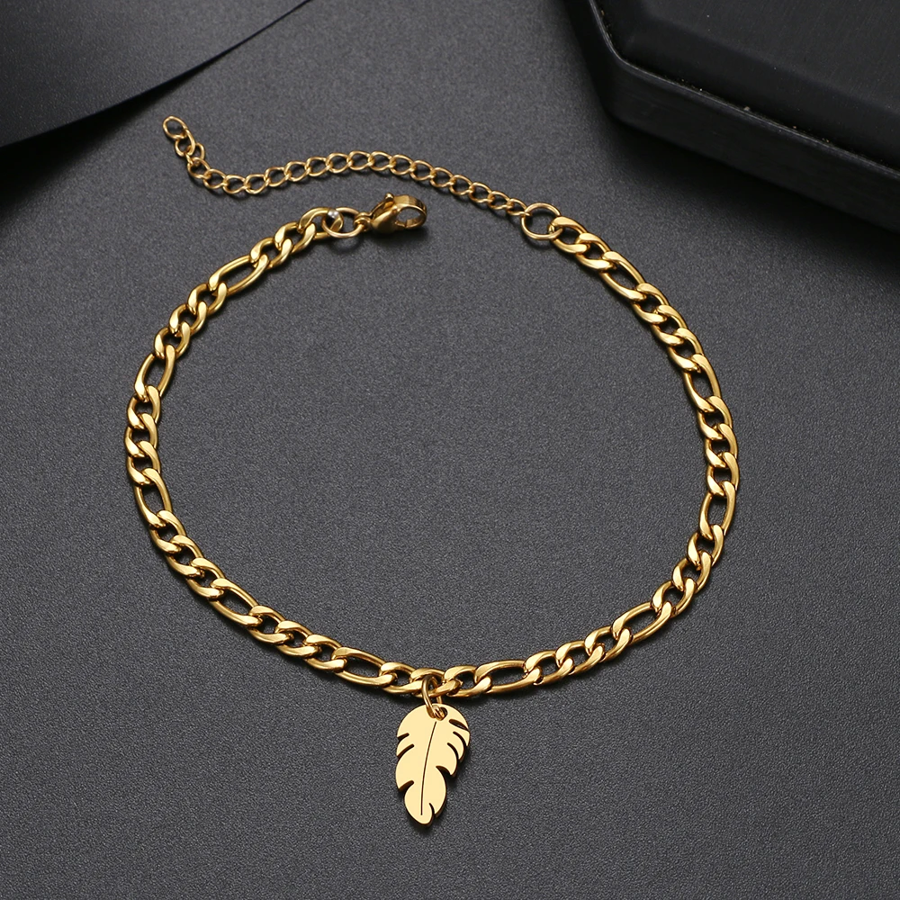 Браслеты на ногу женские из нержавеющей стали анклеты с перьями - Цена: 133.97