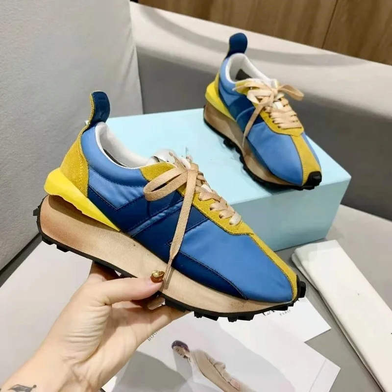 

Spring Thick Sole Casual Daddy Shoes Women Flat Mixed Color Lace Up Patchwork Sneakers Outdoor Walk Tennis Shoes sports Unisex