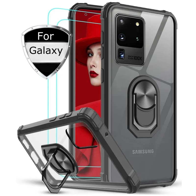 Чехол для Samsung Galaxy Note 20 ультрапрозрачный армированный Магнитный чехол с кольцом
