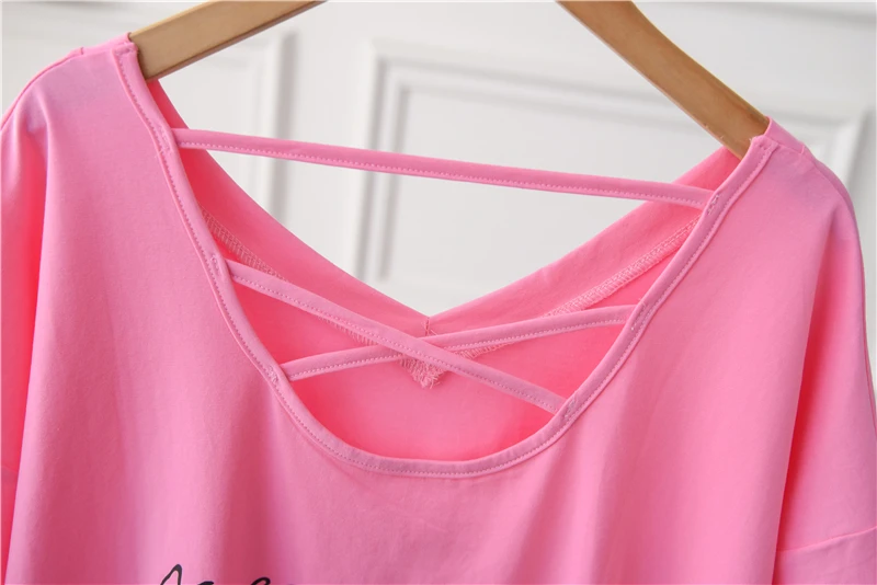 

Women Plus Size V Neck Cotton Casual T Shirt Short Sleeve 2021 Summer Long Letter Printed Oversized Tee Tops Backless