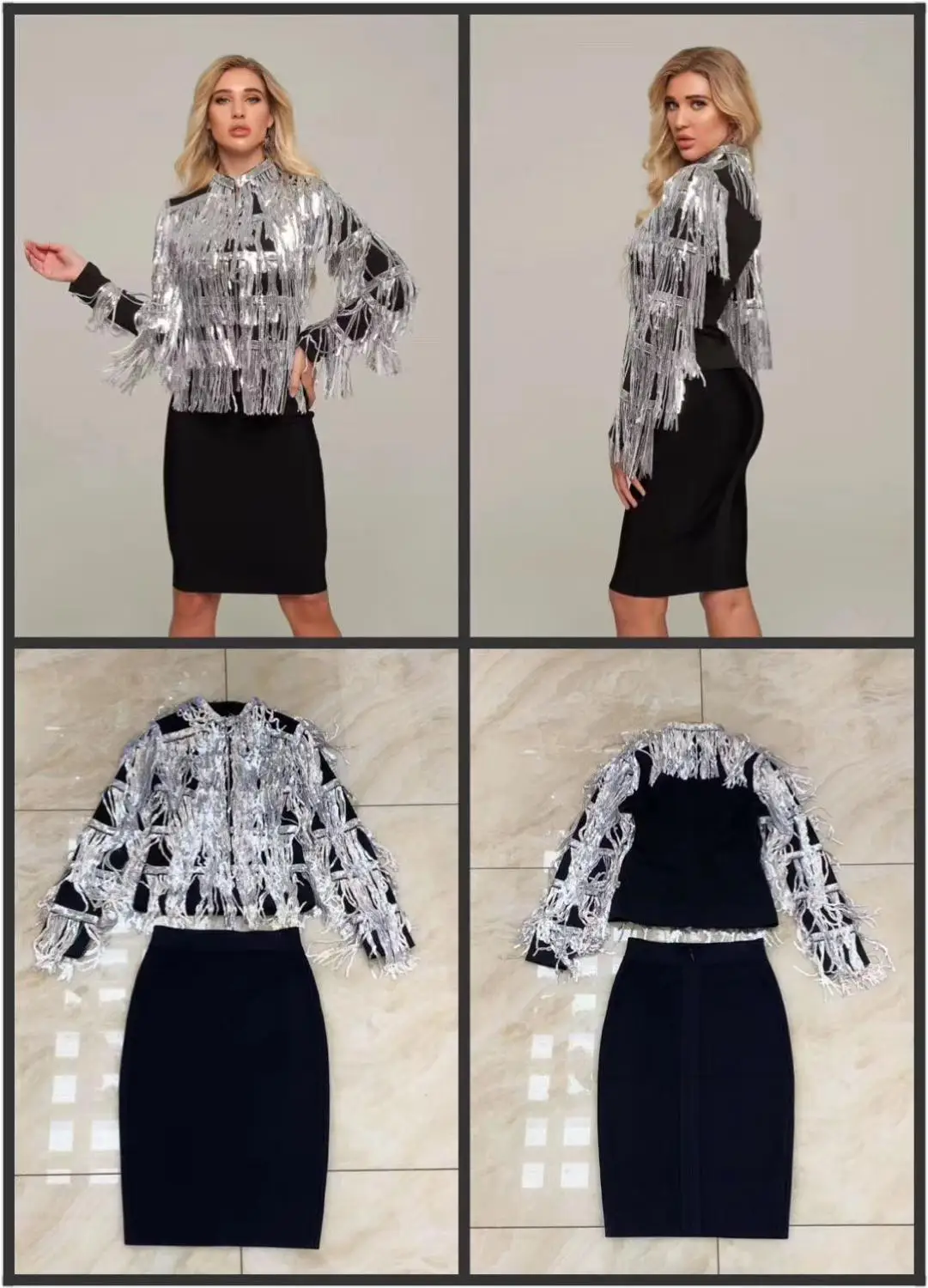 

Elegant sexy women black two Piece O neck long sleeve Bandage Summer bodycon Celebrity Party Dress wholesale
