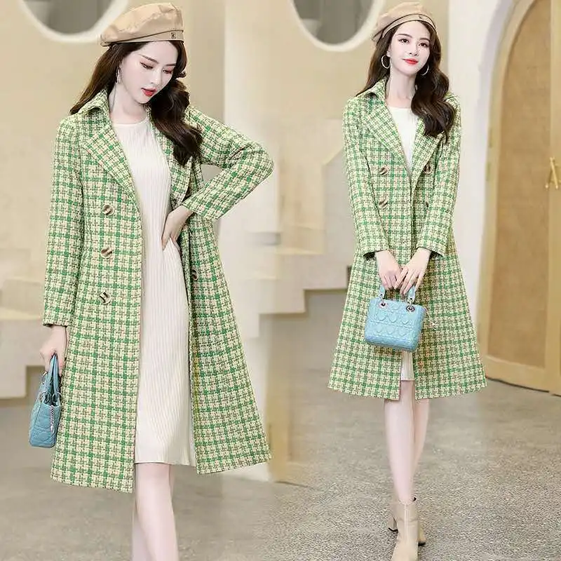 

Mid-length Plaid Coat Jacket Thickened Small Fragrance Slim Slimming New Coats for Autumn and Winter