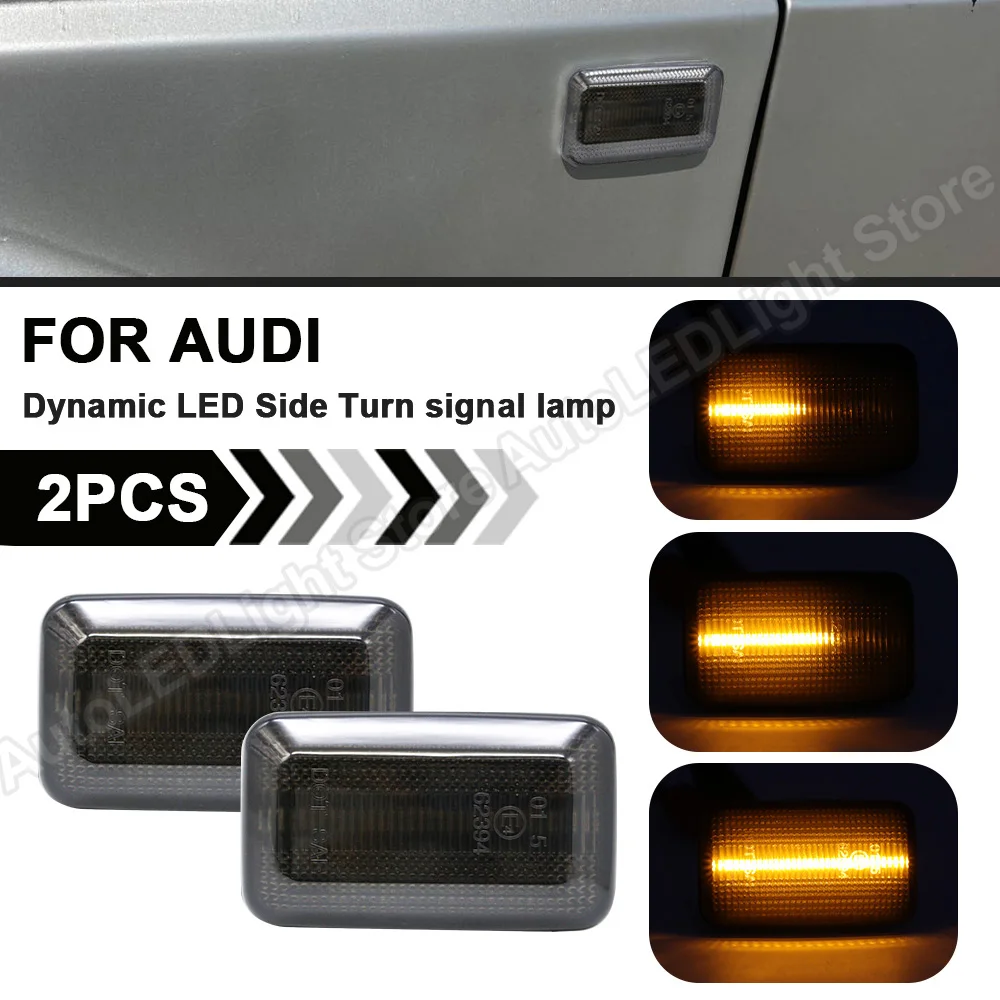 2Pcs For Audi 100 C3 C4 200 A6 S6 4A/C4 80 90 B2 B3 B4 Cabriolet Coupe V8 4000 LED Dynamic Side Marker Turn Signal Light Lamp