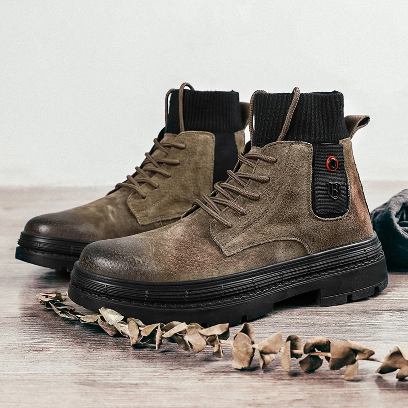 

Мужские высокие ботинки Martens, черные уличные мотоциклетные ботинки из натуральной кожи, повседневная обувь, зима 2021