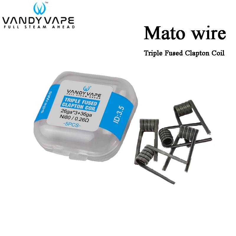 5 шт./лот Vandy Vape MATO готовая проволока Тройная сплавленная катушка Clapton 26ga * 3 + 36ga Ni80 0