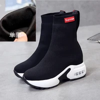 inner height socks shoes women fall korean version 2019 thick bottom high top small short boots knitted elastic thin socks boots