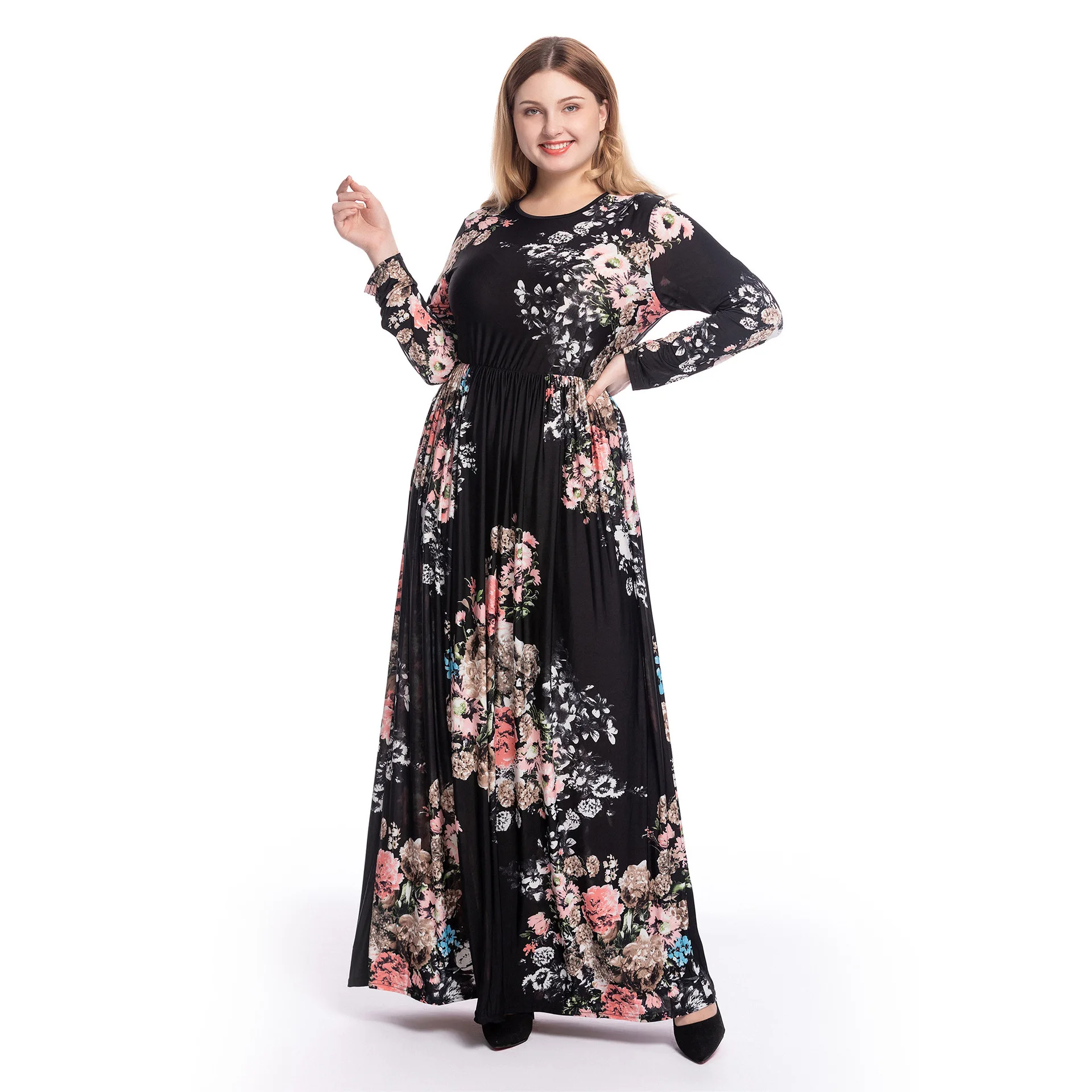 

Floral Print Muslim Hijab Dress Women Party Pleated Long Dresses Kaftan Dubai Abaya Clothing Kimono Jubah Robe Plus Size S-6XL