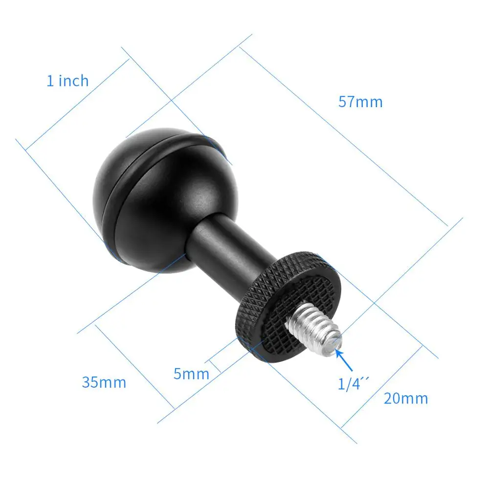 BGNING 1inch Ball Head Adapter 1/4 M5 Adjustable Screw Fixed Mount Anti-loose Camera Underwater Diving Photography Bracket | Электроника