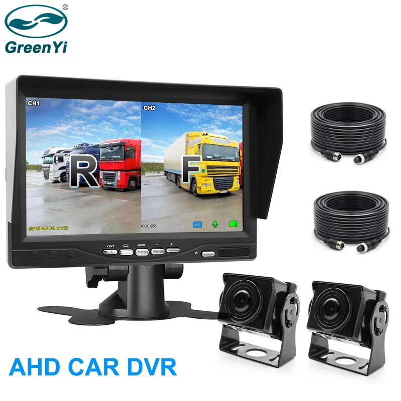 GreenYi AHD 7 дюймов DVR Запись автомобильный монитор с 2 каналами + супер прозрачная
