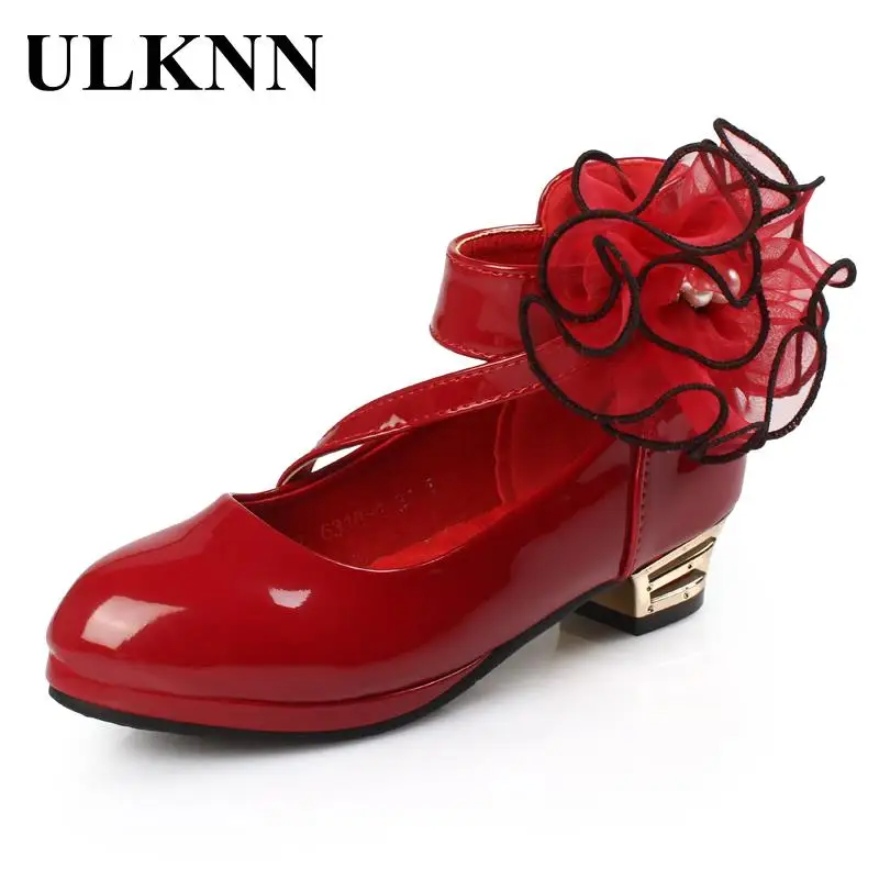 

ULKNN Girl High-heeled Shoes Child Lace Flower 2022 Children's Latin Dance Shoes Cuhk Students Flower Student Leather Shoes