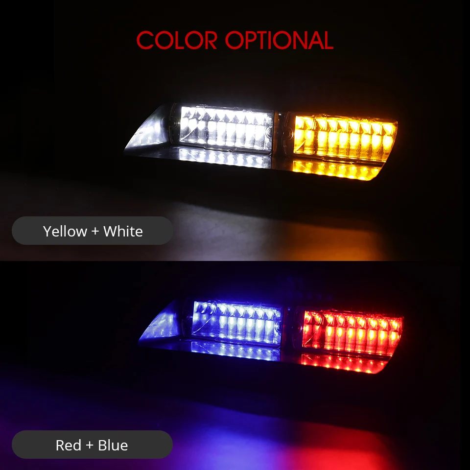 

16 LED Car LED Strobe Windshield Warning Light Red+Blue Yellow+White Auto Flashing Emergency LED Strobe Lamp Foggy Rainy Snowy