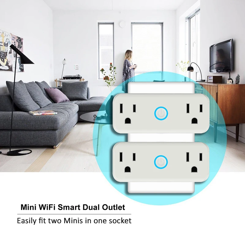 Мини WiFi умная розетка стандарт США двойная настенный выключатель работает с Amazon