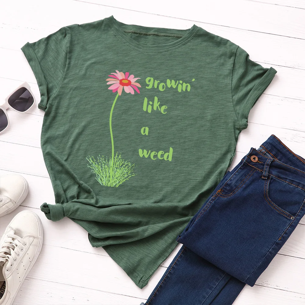 

100% Cotton Women T-Shirt Summer Cute Flower Printing Shirts Casual O Neck Short Sleeve Female Tops Tees Fashion Graphic Shirts