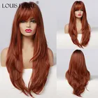 Женский красный коричневый парик LOUIS FERRE, темно-коричневые искусственные волосы, длинные пушистые вьющиеся Волнистые парики с челкой, жаропрочные искусственные волосы