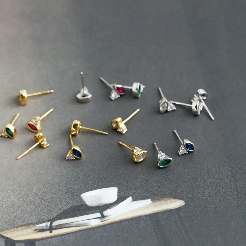 Женские серьги-гвоздики CCFJOYAS серьги из серебра 925 пробы с разноцветным цирконием