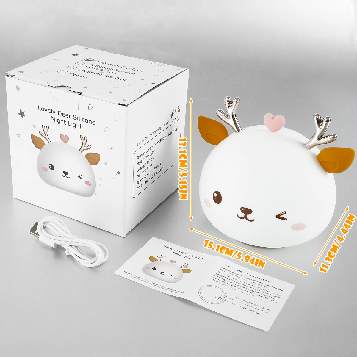 Ночник с милым оленем для детей силиконовый сенсорный датчик 7 цветов