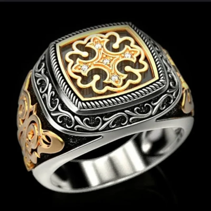 

Classic Vintage Two-tone Engraving Pattern Exquisite Embossed Ring for Men and Women Gift Jewelry Ring Wholesale