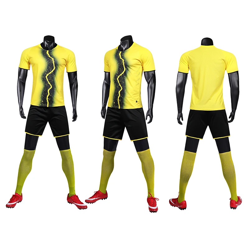 Мужская синяя футболка с коротким рукавом для футбола комплект желтой