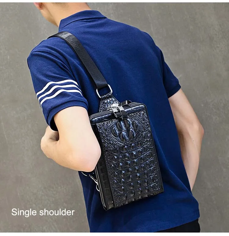 

First Layer Cowhide Alligator Design Men's Chest Luxury New Fashion Single Shoulder Crossbody Messenger Bag Mini Small Bags