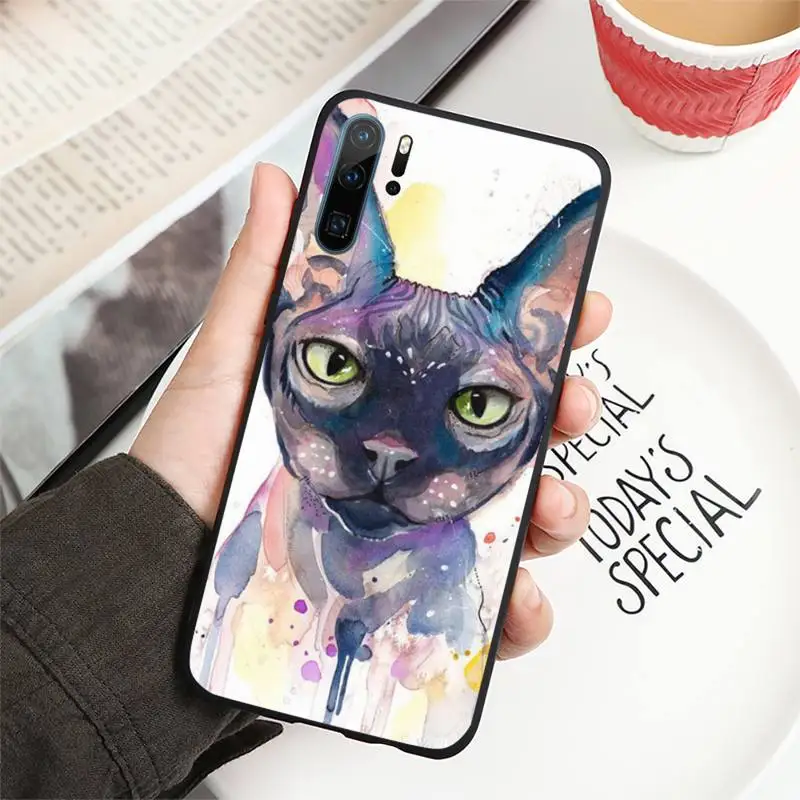 

Tattoo Sphinx Cat Phone Case For Huawei honor Mate P 10 20 30 40 i 9 8 pro x Lite smart 2019 nova 5t