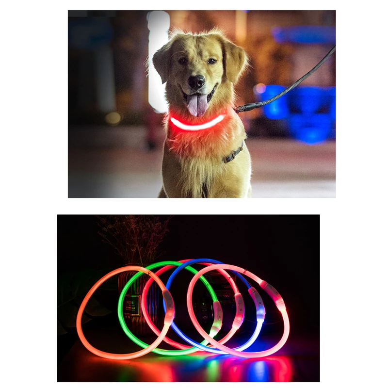 

Solid USB Charging Dog Collar LED Night Glowing Luminous Flashing Waterproof Pets Necklace Outdoor Dog Night Safety Supplies