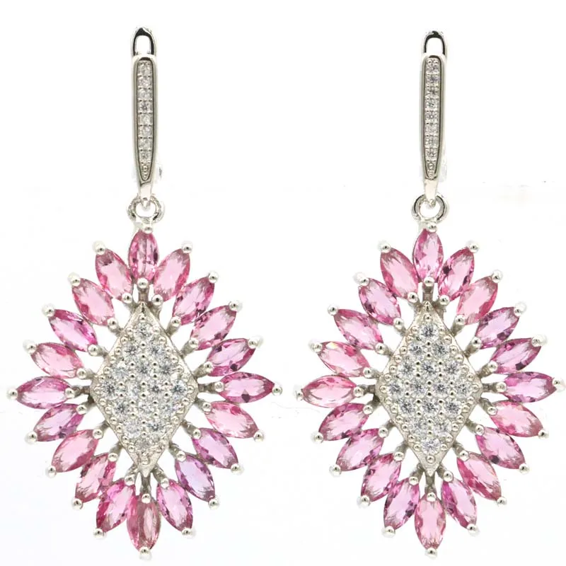 

48x26mm Lovely Cute Created London Blue Topaz Tourmaline White Cubic Zircon For Women Daily Wear Silver Earrings Fine Jewelry