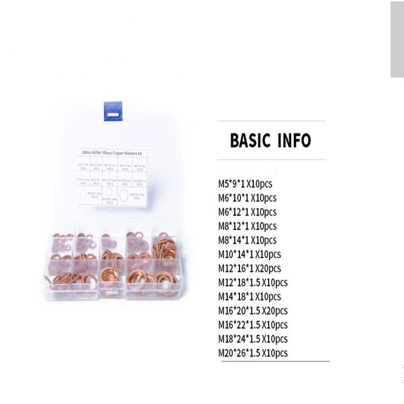 

M5 M6 M8 M10 M12 M16 M18 M20 Brass Copper Sealing Boat Crush Washer Flat Gasket Ring Sump Plug Oil Seal Fitting 150PCS/SET
