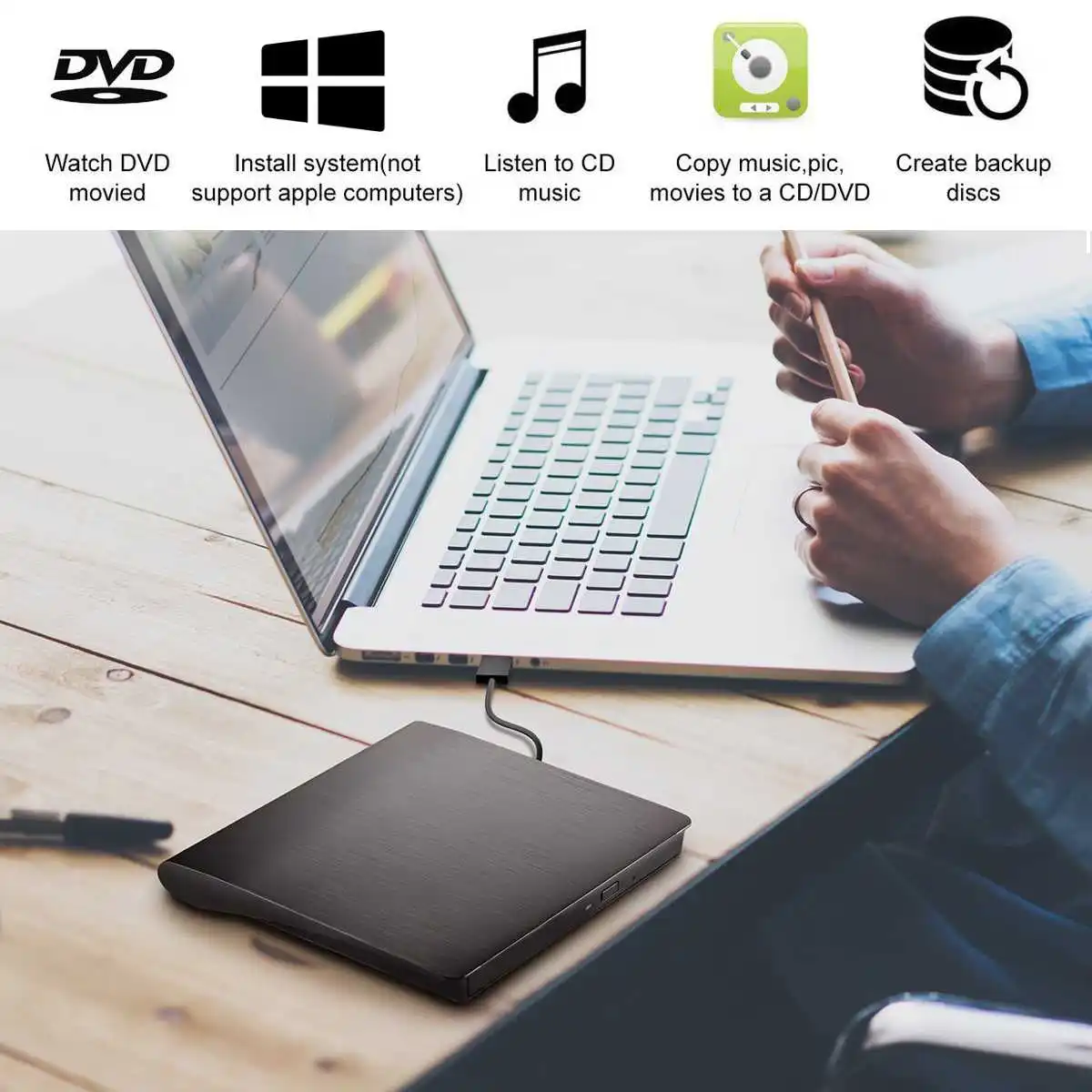 USB3.0 тонкий мобильный внешний DVD RW CD записывающий привод устройство для чтения