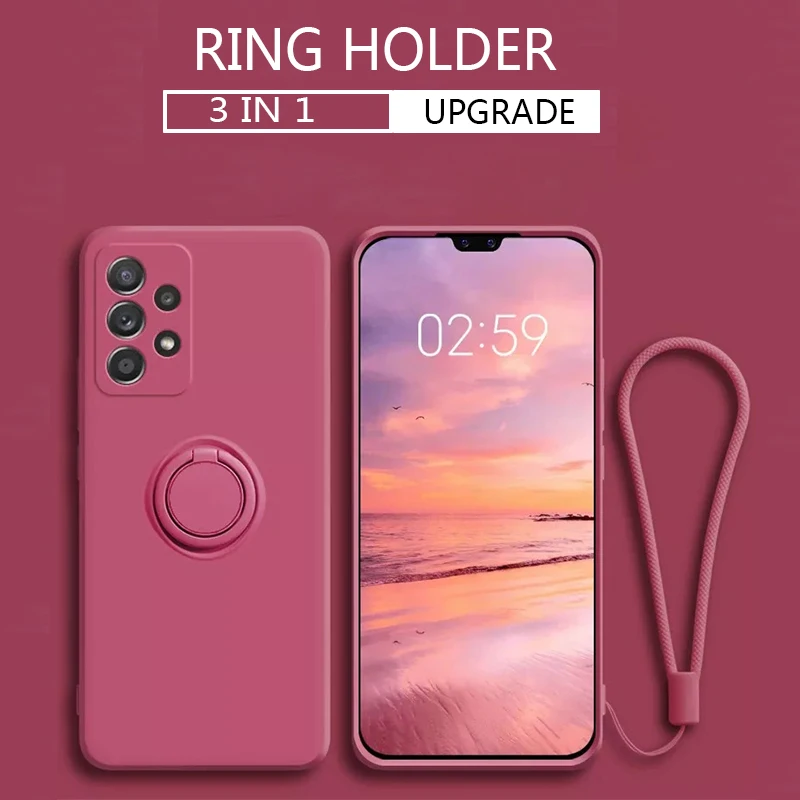 

Original Soft Liquid Silicone Case For Samsung Galaxy A32 4G S21 FE 5G S21 S20 Ultra S20 Plus Magnetic Stand Ring Holder Cover