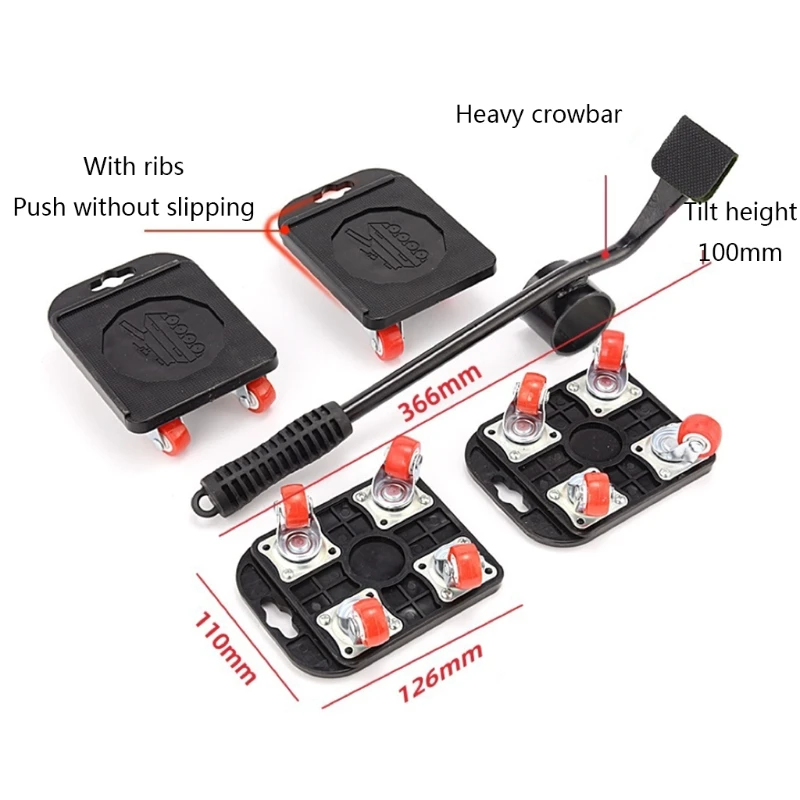 

360 Degree Professional Furniture Mover Tools Transport Lifter Heavy Stuffs Moving 4 Wheels Roller Universal Pulley