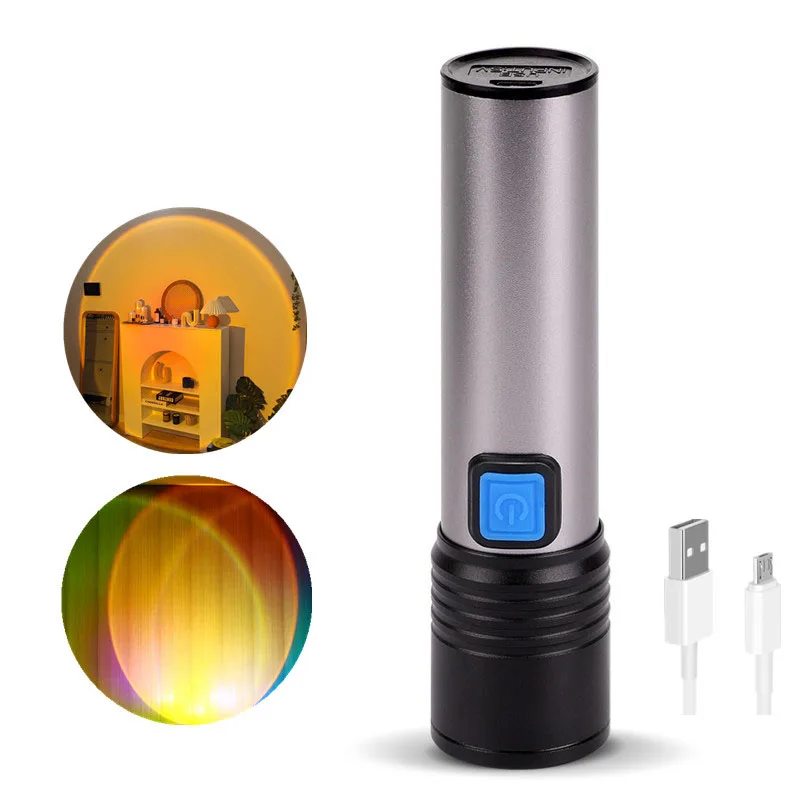 

Новый перезаряжаемый фонарик, лампа для заката, светодиодный проектор, радужная атмосфера, солнечный проекционный светильник с USB, фонарик ...