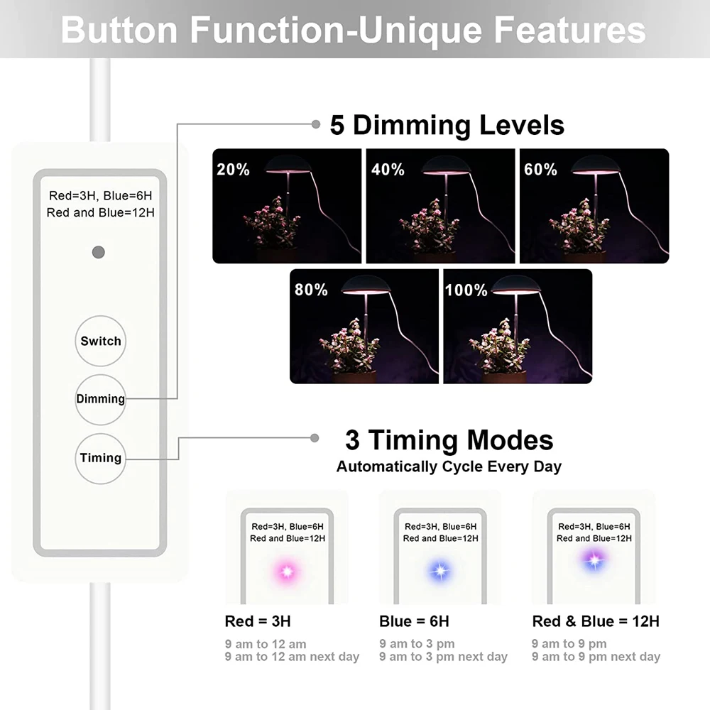 Светодиодная фитолампа для растений зонт с автоматическим таймером выращивания