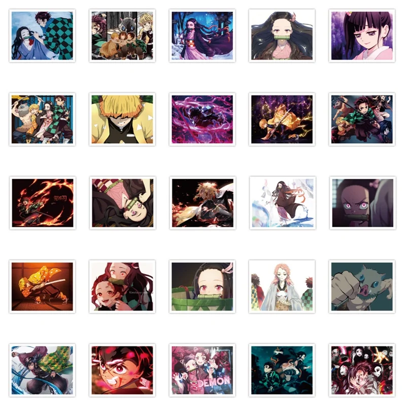 

50Pcs/set Anime Demon Slayer Kimetsu No Yaiba Sticker Waterproof PVC Skateboard Luggage Motorcycle Guitar Decorations Sticker