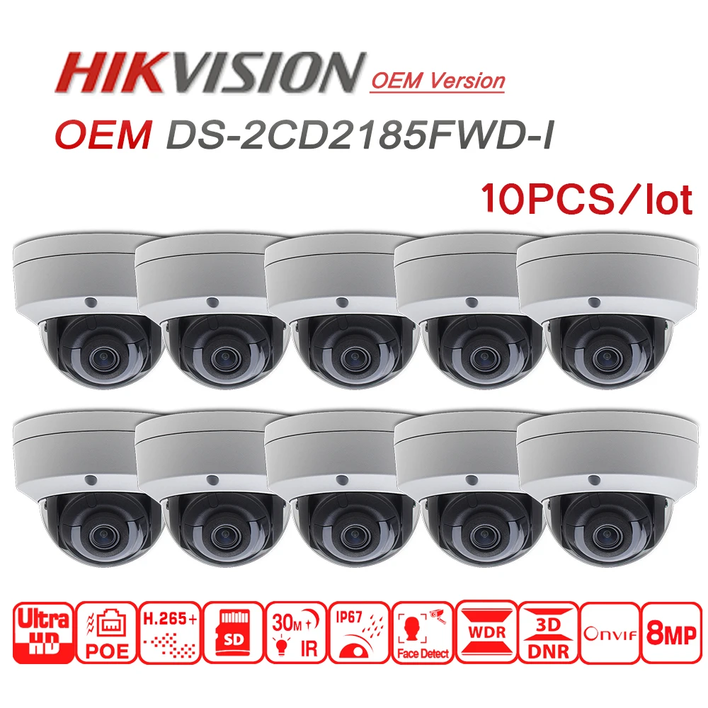 Hik DS 2CD2185FWD I OEM Verison 8MP h.265 + сетевая купольная ip камера wdr безопасности SD карта H.265 poe 30