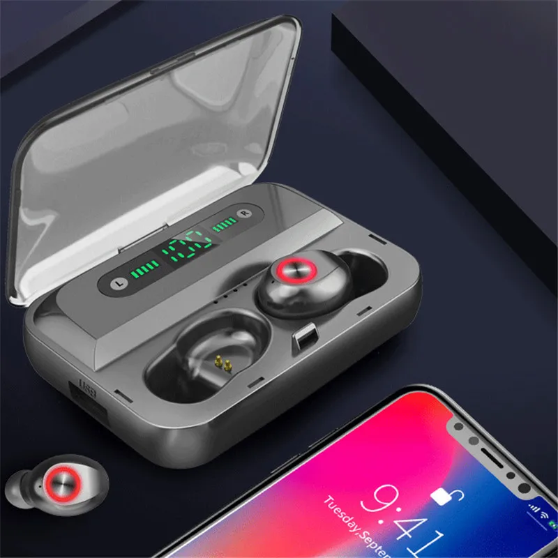 Светодиодный дисплей беспроводные Bluetooth наушники 5,0 водонепроницаемые 1200mA power Bank наушники 5D стереонаушники Bluetooth для всех смартфонов