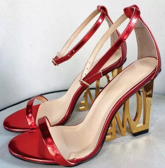 

Женские туфли на необычном каблуке, пикантные вечерние туфли с открытым носком и ремешком на щиколотке, с вырезами, на металлическом каблуке, золотистые, красные, зеленые, на лето