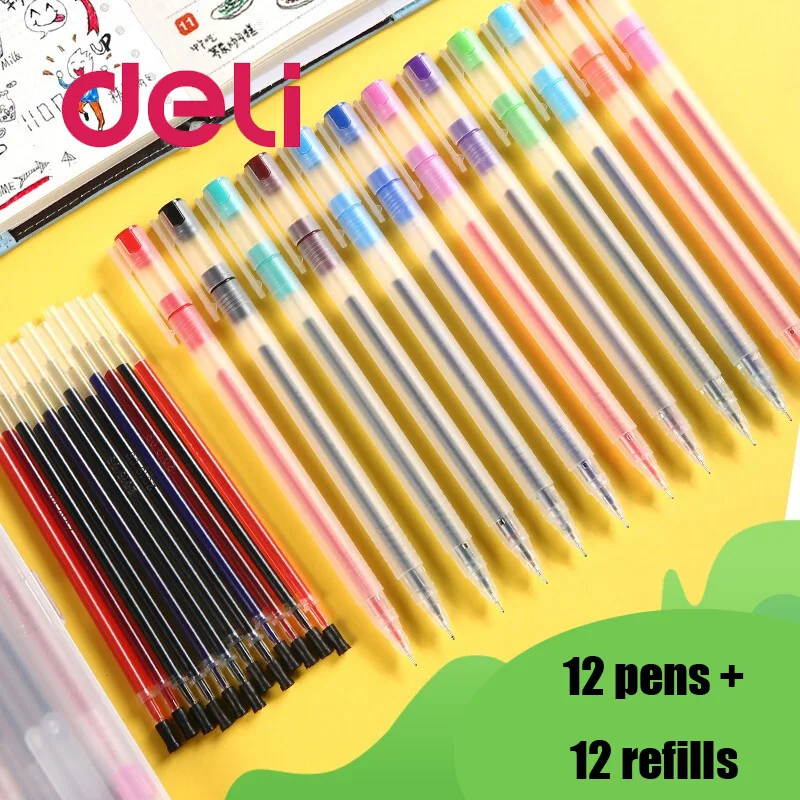 

12 Color/Set Colorful Gel Pen Set and Refills Ink Best-selling Creative Candy 0.5mm Stationery School Office Supplies