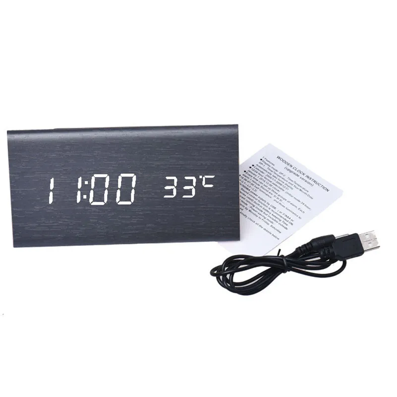 Светодиодный Деревянный Будильник Часы Настольный Голосовое управление