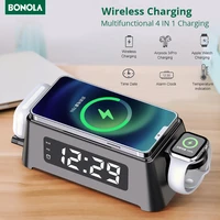 Bonola 15W Alarm Clock Wireless Charging for iPhone Pro Max Fast Wireless Charger for Apple Watch 6 Airpods Pro