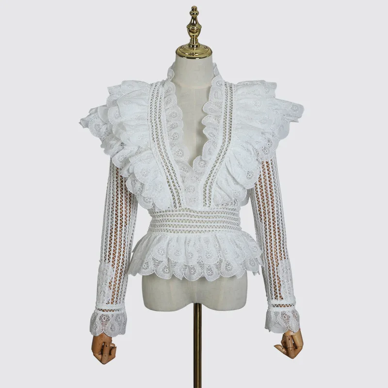 2020 с v образным вырезом оборками кружевные открытыми плечами длинными рукавами