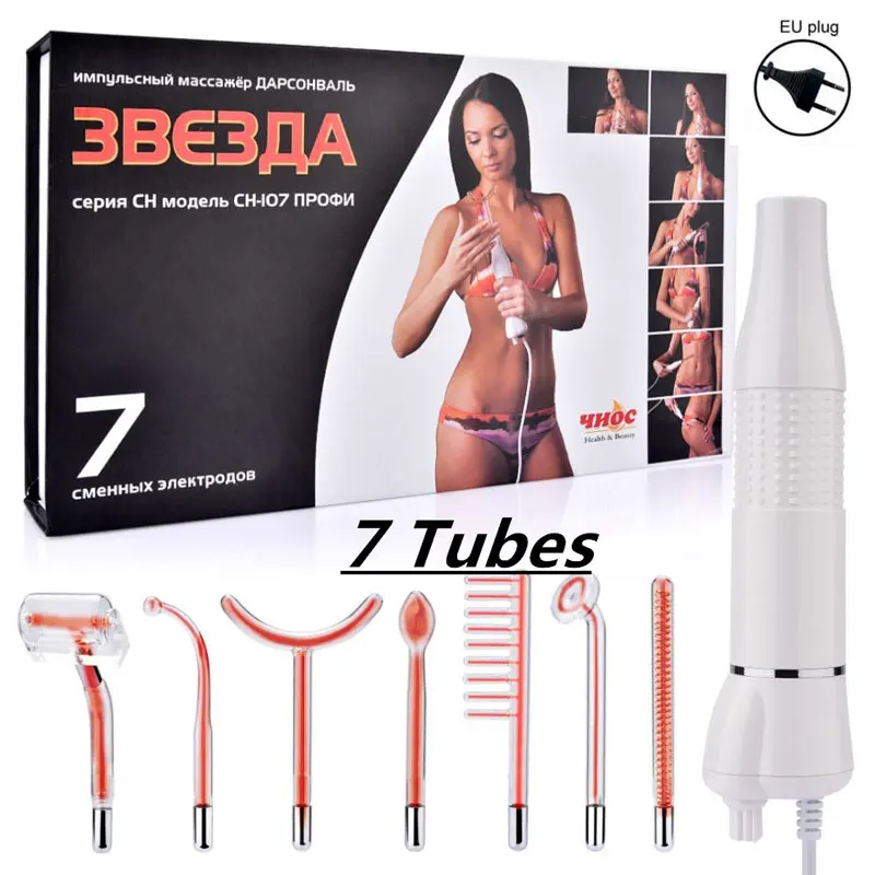 7 Tubes EU Plug Портативный Высокочастотный электрод, устройство для красоты, массажер для подтяжки кожи, средство для удаления акне и пятен, средство для удаления морщин, спа-уход за кожей - Цвет: 7 Tubes EU Plug