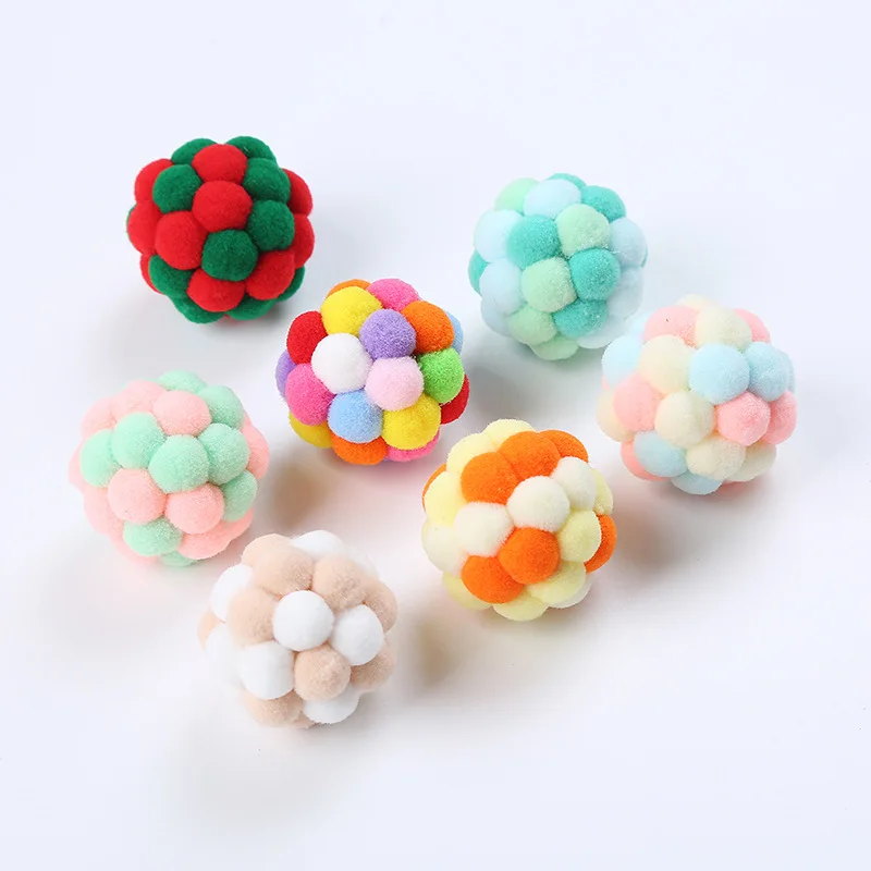 

Pet Cat Toy Colorful Handmade Bouncy Ball Kitten Toys Plush Bell Ball Mouse Toy Planet Ball Cat Toys Interactive Pet Supplies