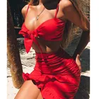 Летний женский комплект из двух предметов, короткий топ и юбка обтягивающее пляжное платье, комплект из 2 предметов, красная юбка, костюмы в стиле бохо