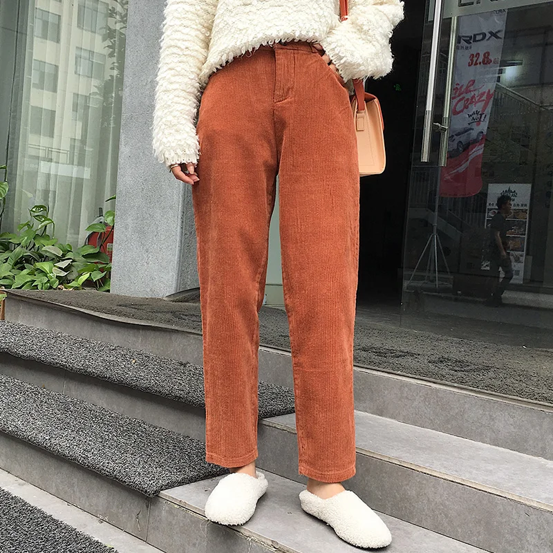 Женские брюки женские шаровары Осенние вельветовые корейские шикарные черные с